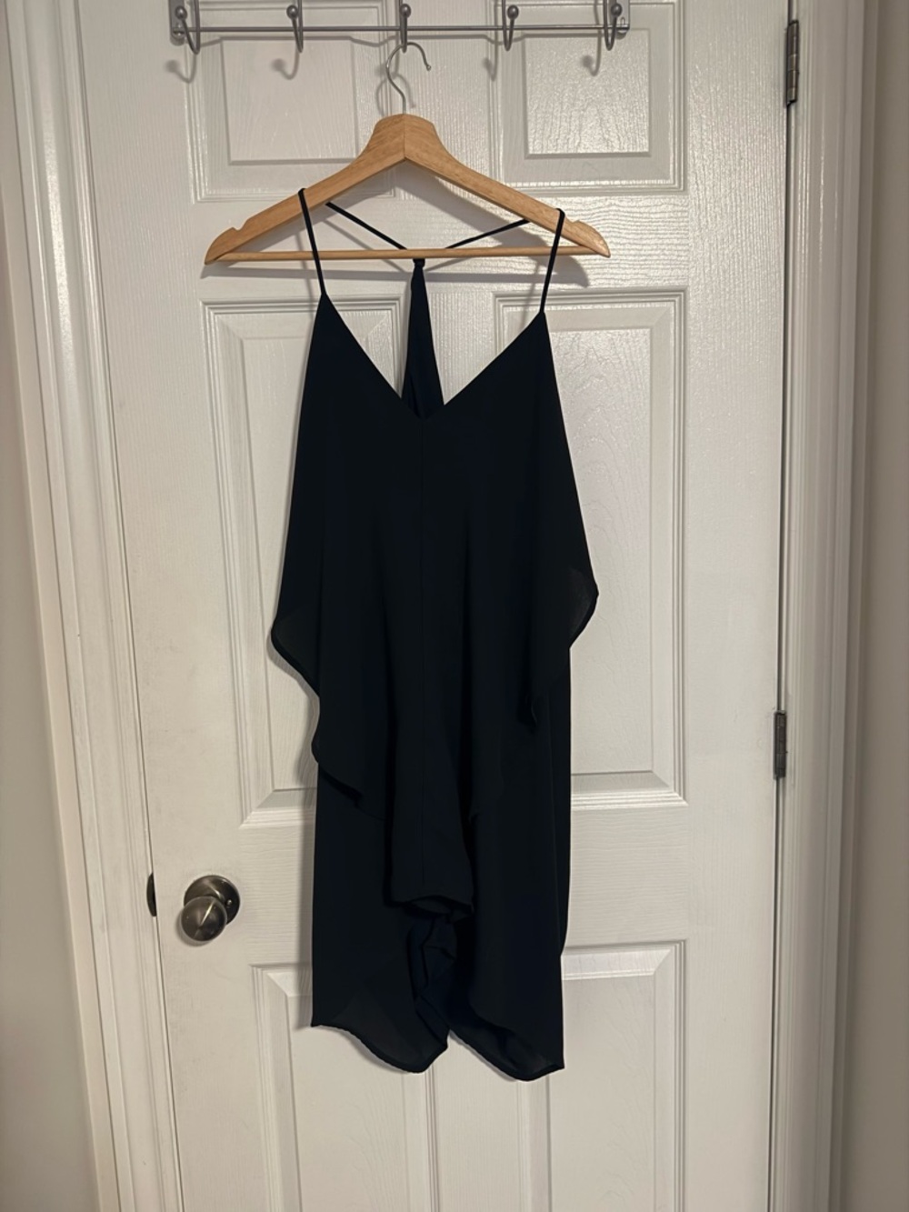 Revamped Black Asymmetric Spaghetti-Strap Mini Dress